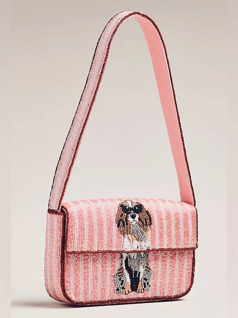 Anthropologie Fiona Beaded Bag Animal Edition Cocker Spaniel Dog Pink NEW NWT